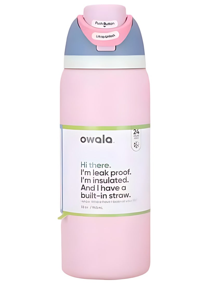 Owala FreeSip Insulated Stainless Steel Water Bottle with Straw, Leak Proof, BPA-Free, 32oz Iced Breeze, 1-Pack, (Macaron Strawberry) - Image 1